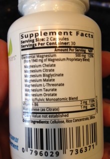 Magnesium Breakthrough supplement facts panel