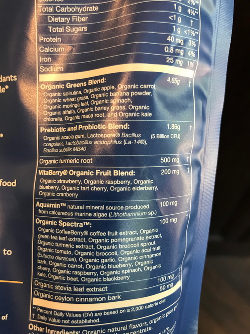 Island Bliss Greens ingredients panel